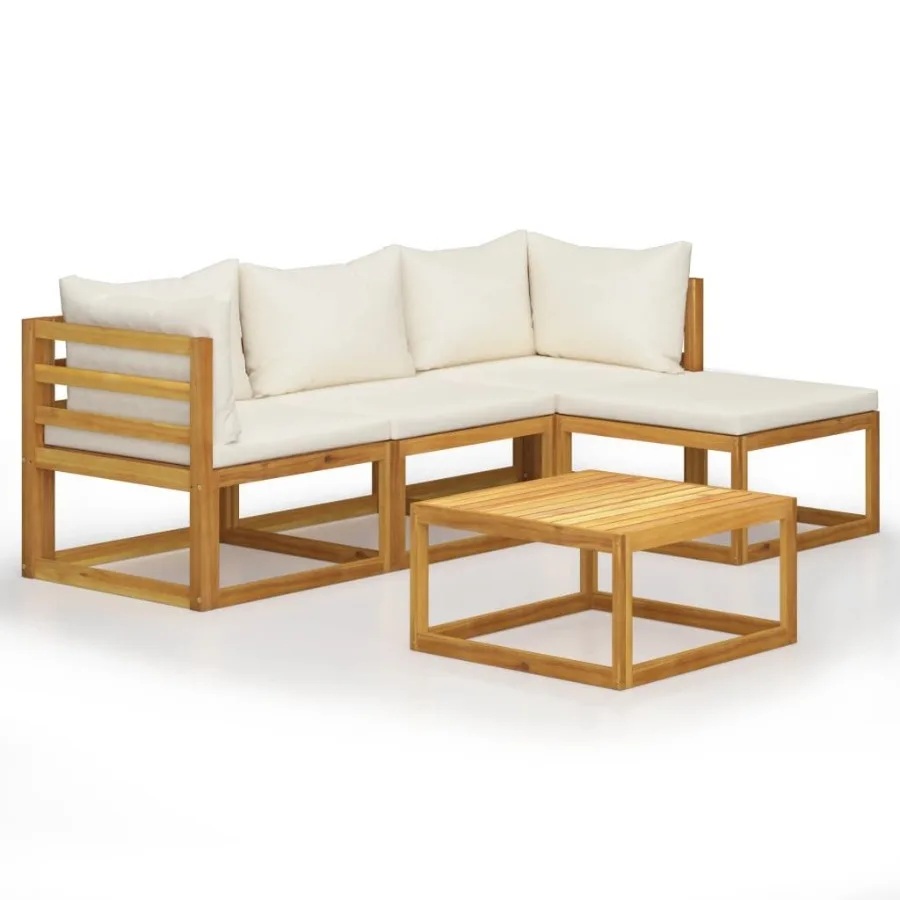 

5 Piece Patio Lounge Set with Cushions Solid Acacia Wood