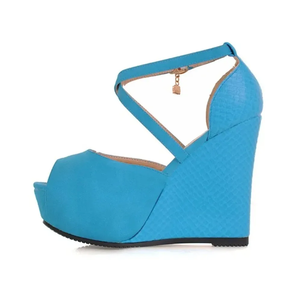 Sandalias De Mujer Women Sandals Fashion Wedges High Heels Peep Toe Party Wedding Platform Sandals Big Size 34 43 44 45 T8732