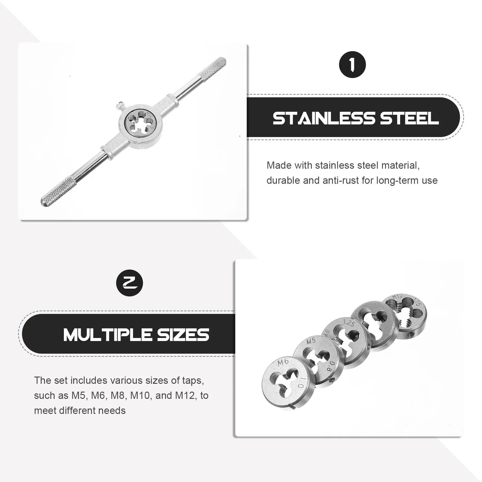 1Set Tap Die Set Stainless Steel Rethreading Tool Kit M5 M6 M8 M10 Thread Cutting Wrench Die and Tap Set Threading Tool