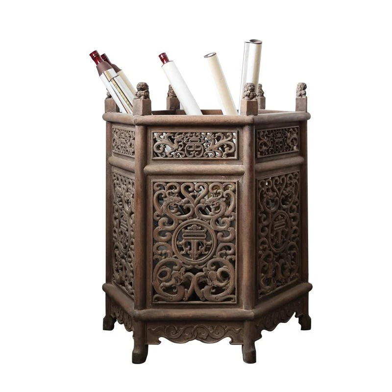 

Painting and calligraphy barrels, solid wood Chinese-style old furniture objects imitation old storage bucket ornaments