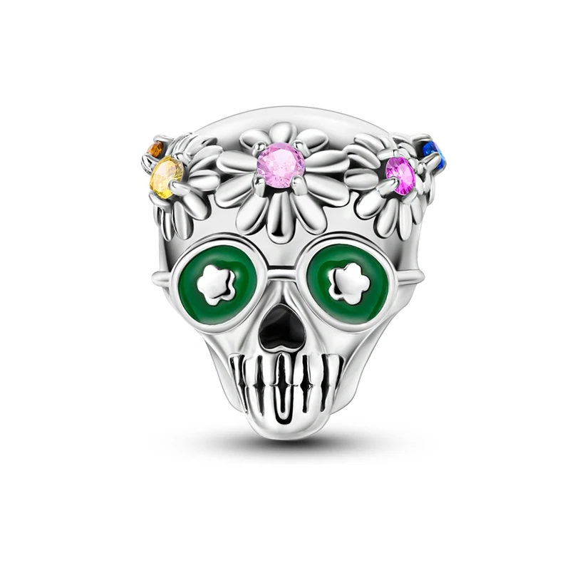 

Retro 925 Sterling Silver Rainbow Daisy Green Eyes Skull Charm Fit Pandora Bracelet Women's Rock Party Jewelry Accessories