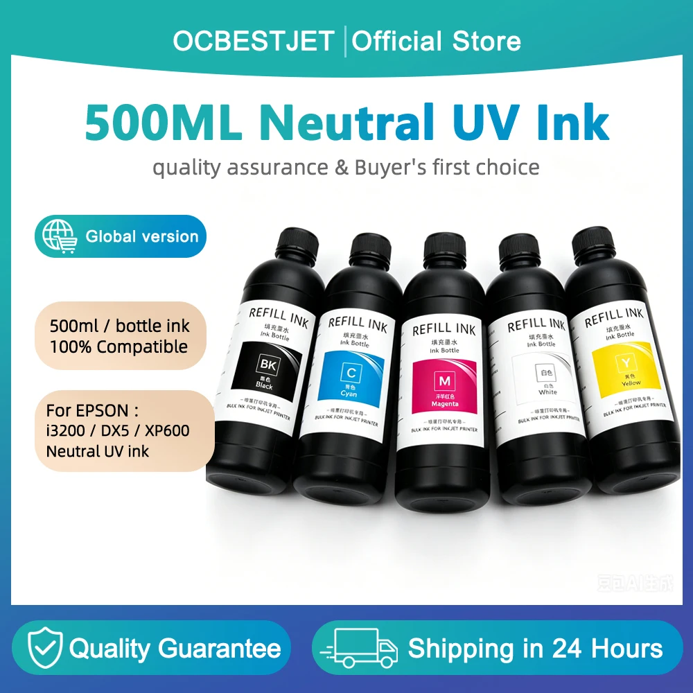 

500ML LED UV Ink For Epson i3200 XP600 DX5 UV Printer UV Curing Ink Neutral UV ink