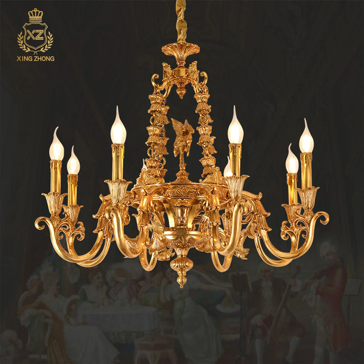 French Empire Retro Brass Design Living Room Dining Room Villa Chandelier Hall Apartment Church Decor Pendant Light