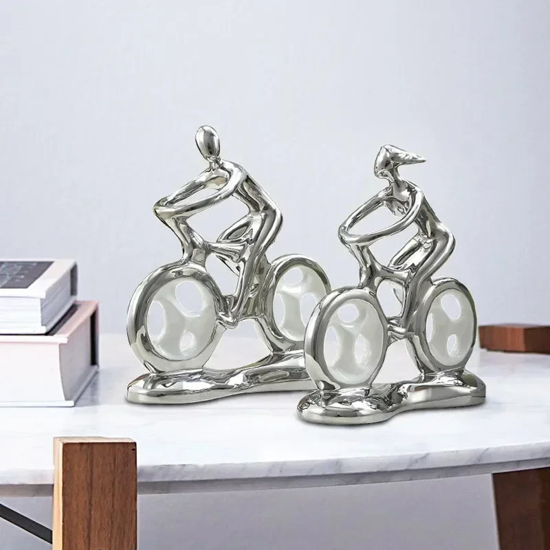 

European Fashion Bicycle Couple Ceramic Accessories Home Livingroom Figurines Crafts Office Desktop Ornaments Decor Wedding Gift