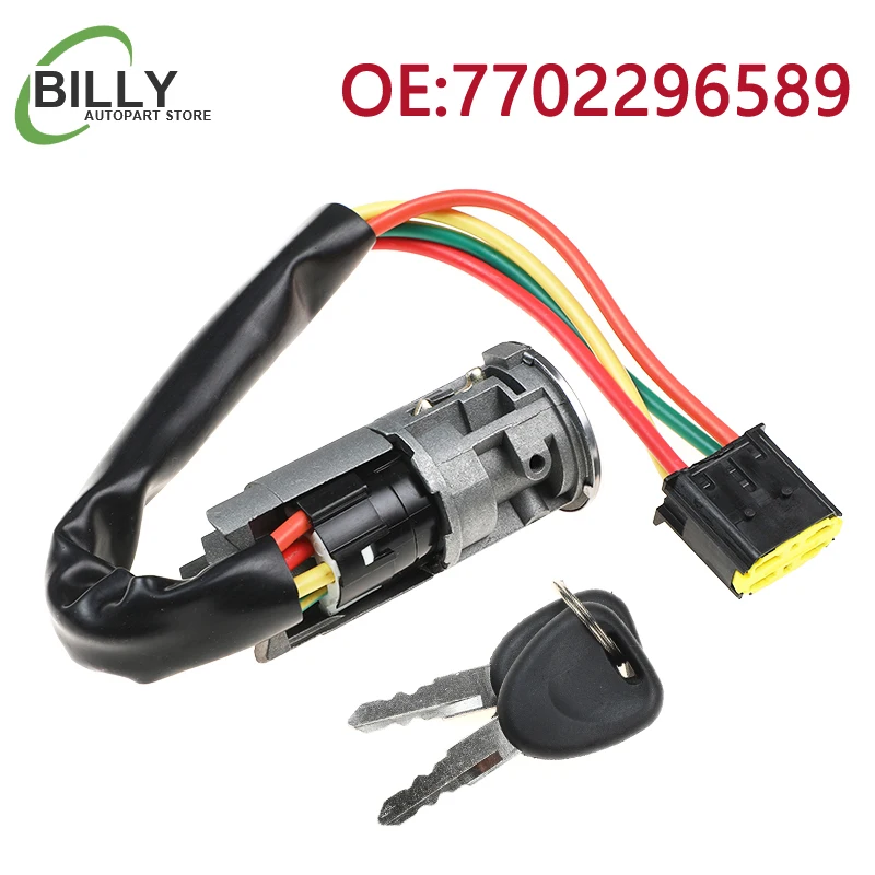 YAOPEI 7702296589 Ignition Lock Cylinder & Switch Key for Renault Logan Dacia Sandero Clio 7701471098 7701471220 6601551102