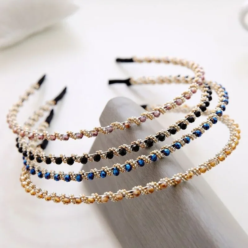 Luxury Thin Rhinestone Hairbands Bling Crystal No-slip HairBands for Women Girls Bezel Hair Hoops Ladies Aldult Hair Accessories