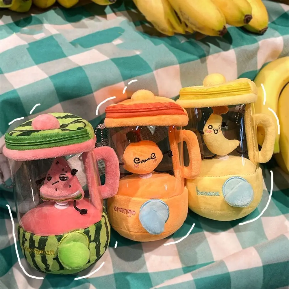 Cartoon Fruit Juicer Plush Toy Drawstring Rotating Watermelon/Orange/Banana Stuffed Plush Toys Bag Pendants Fruit Juicer Toy