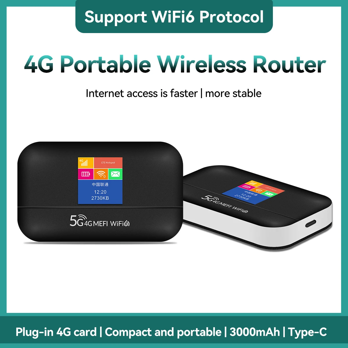 

LT600 WIFI6 LTE Portable Hotspot Mobile MIFI TYPE-C 4G Sim Card Wireless Router 3000mAh Battery