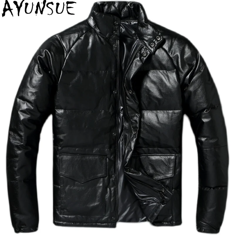 AYUNSUE Winter Genuine Leather Puffer Jacket Men Clothing Gray Duck Down Liner Short Black Jackets Size M-5XL Veste Homme 2024