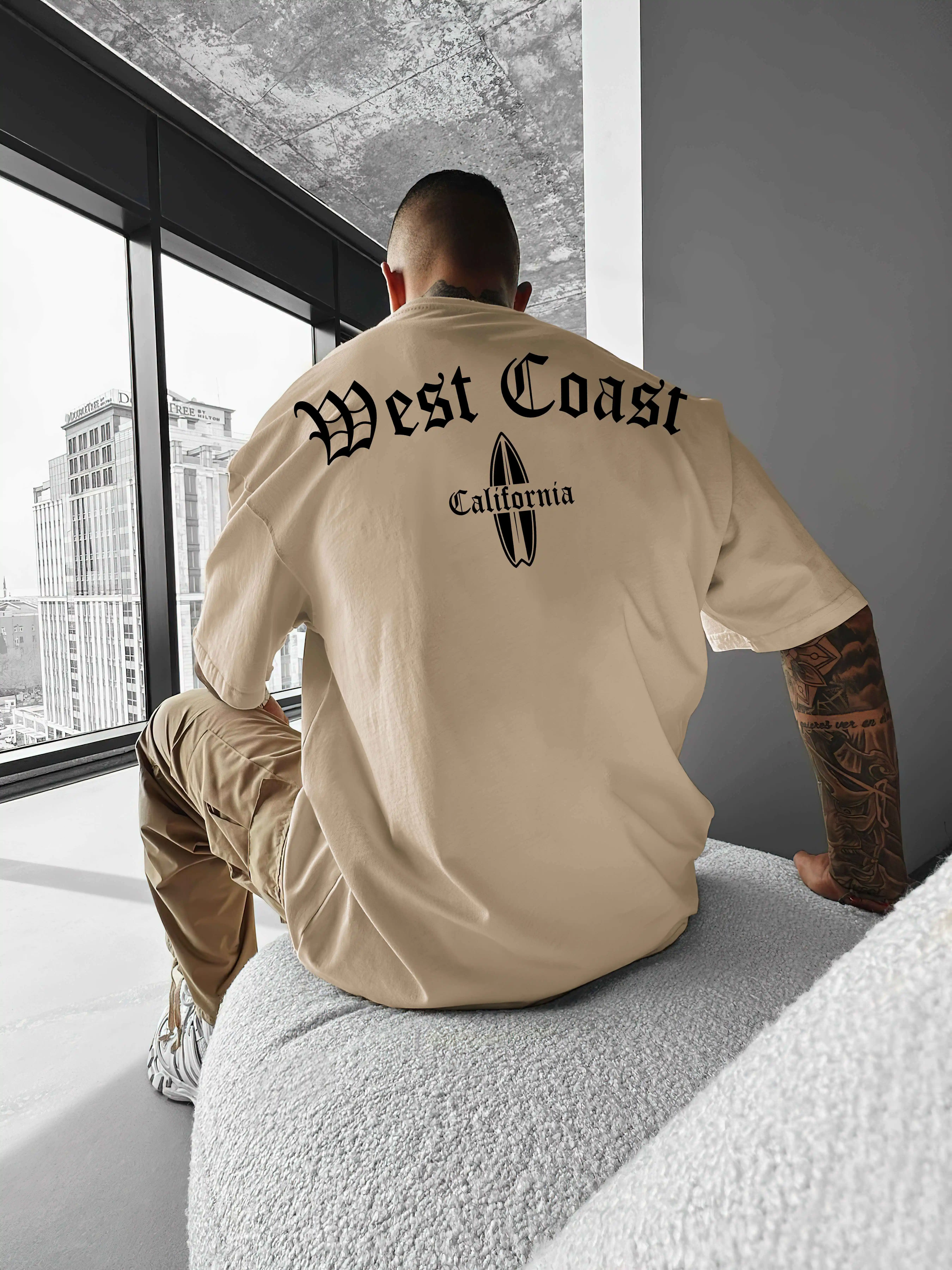 West Coast California Surfboard Print on Premium Soft 100 Cotton Mens T Shirt Perfect for Summer Streetwear and Casual Trips