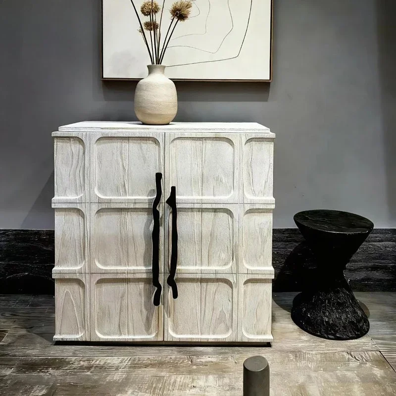 Wabi Sandy Wind Solid Wood Bucket Cabinet Living Room Storage Cabinet Designer Hotel Homestay Decoration Cabinet