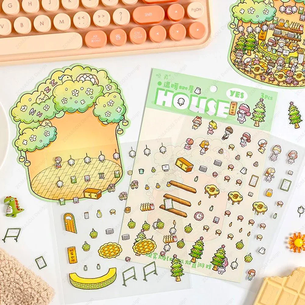 Dreamy Cartoon Water Bottle 3D DIY Landscape Sticker DIY Pocket Cabin Scene Stacking and Pasting Gift for Kid Child Student