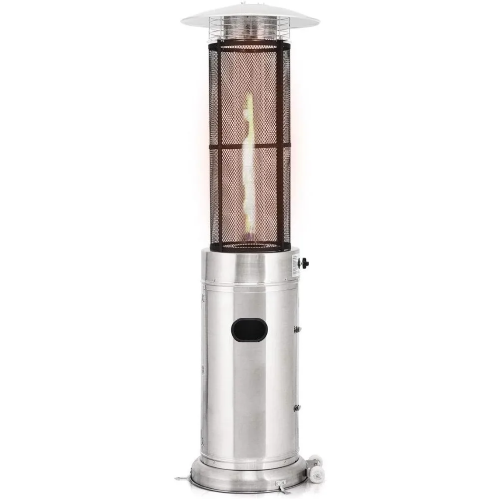 

Propane Patio Heater Floor-Standing Electric Heater w/Wheels Dancing Flame, Quartz Glass Tube Stainless Steel Round Space Heater