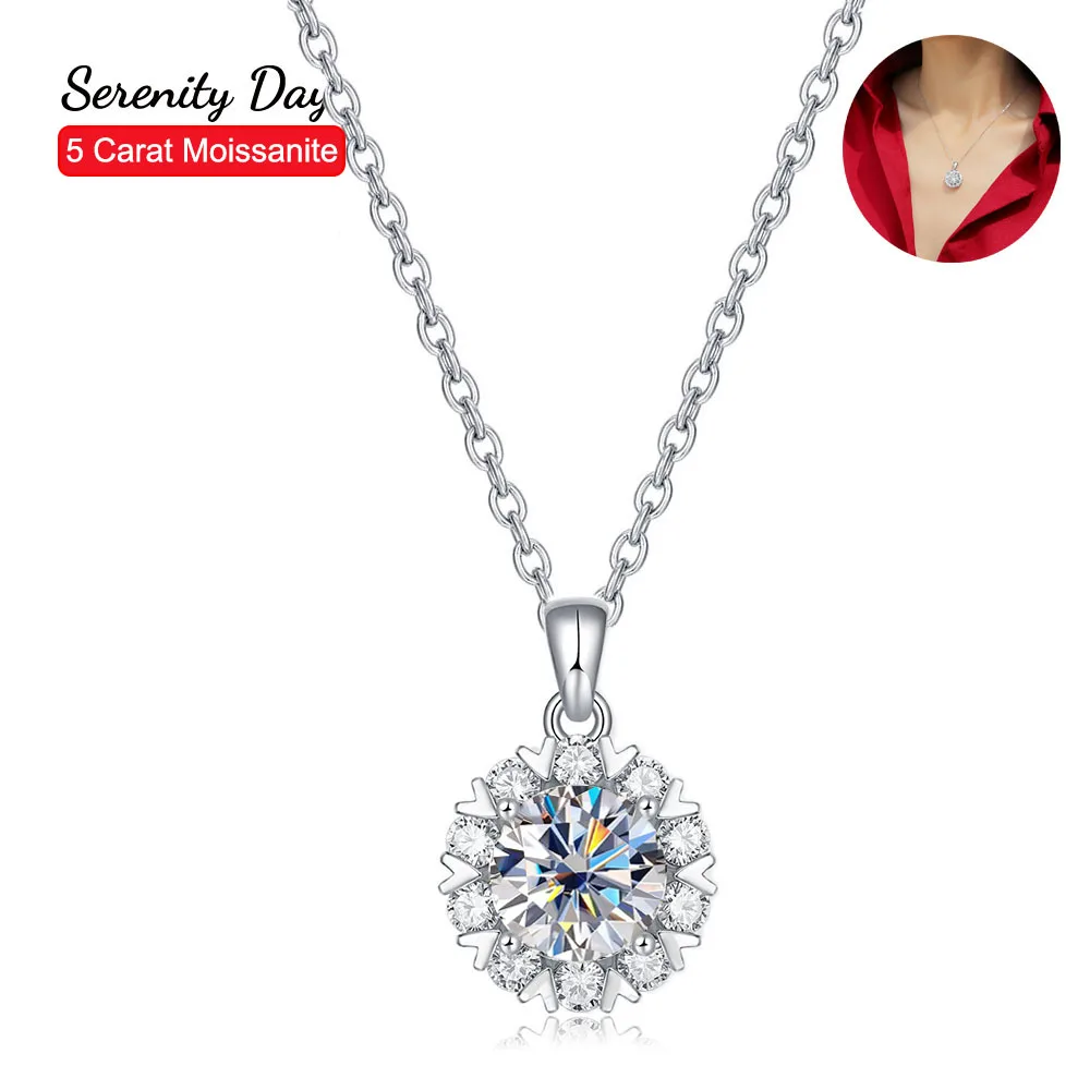 

Serenity Day Real 5ct Big Moissanite Necklace For Women S925 Sterling Silver Romantic Snowflake Pendant Plate Pt950 Fine Jewelry