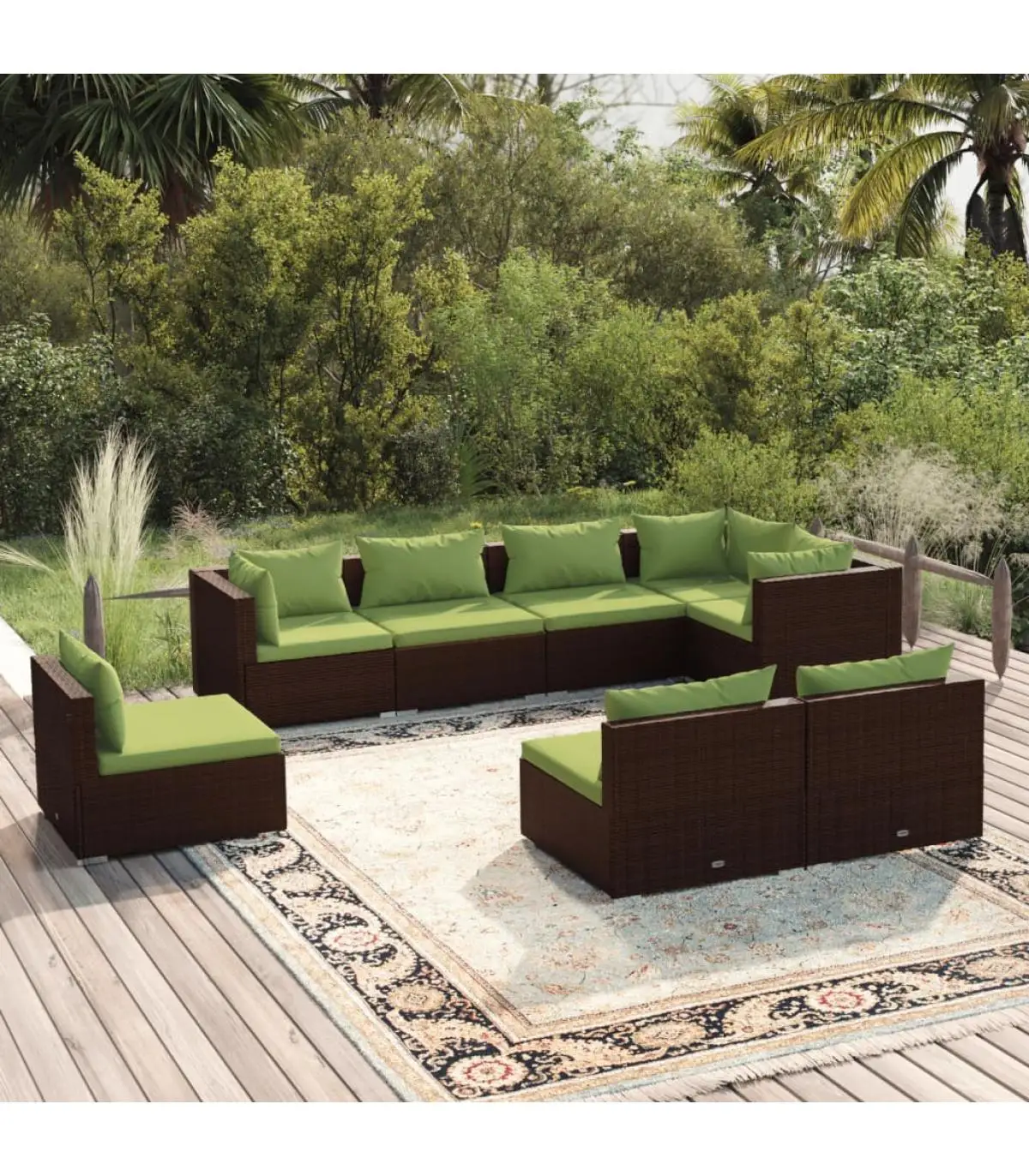 Garden sets Set garden furniture 8 pieces and cushions synthetic brown rattan