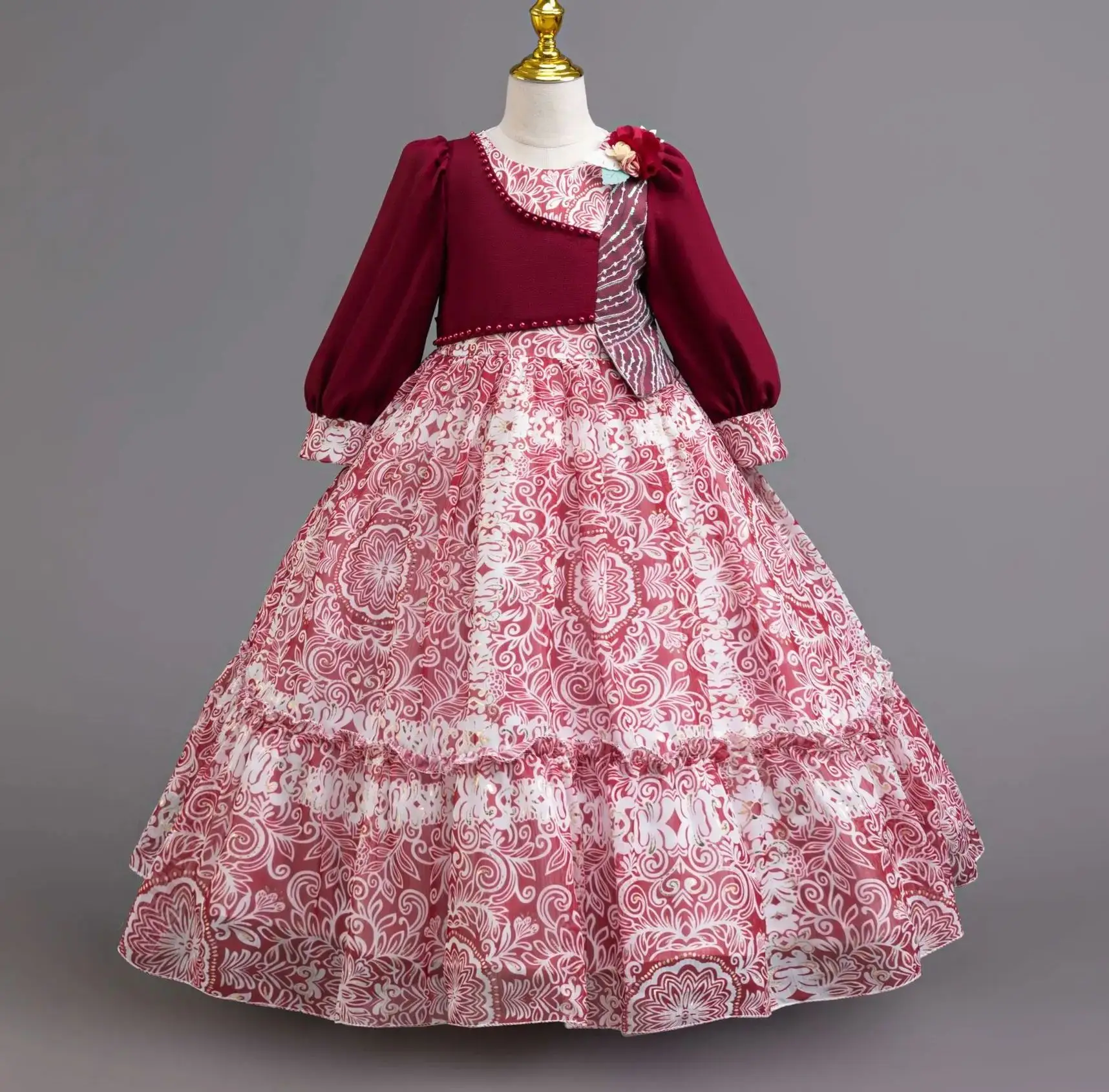 

Новое детское платье с принтом для девочек, новинка, торжественные платья для девочек, рождественская шифоновая детская одежда от 4 до 12 лет