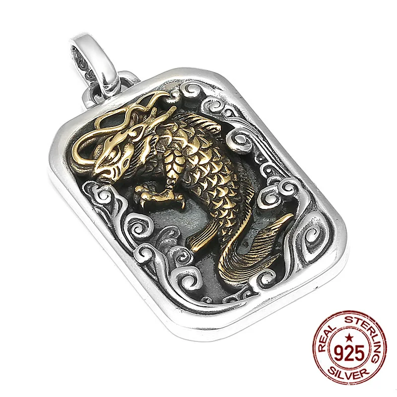 

S925 Sterling Silver Pendant Personalized Fashion Retro Carp Leaping Dragon Gate Punk hip-hop design internet celebrity jewelry