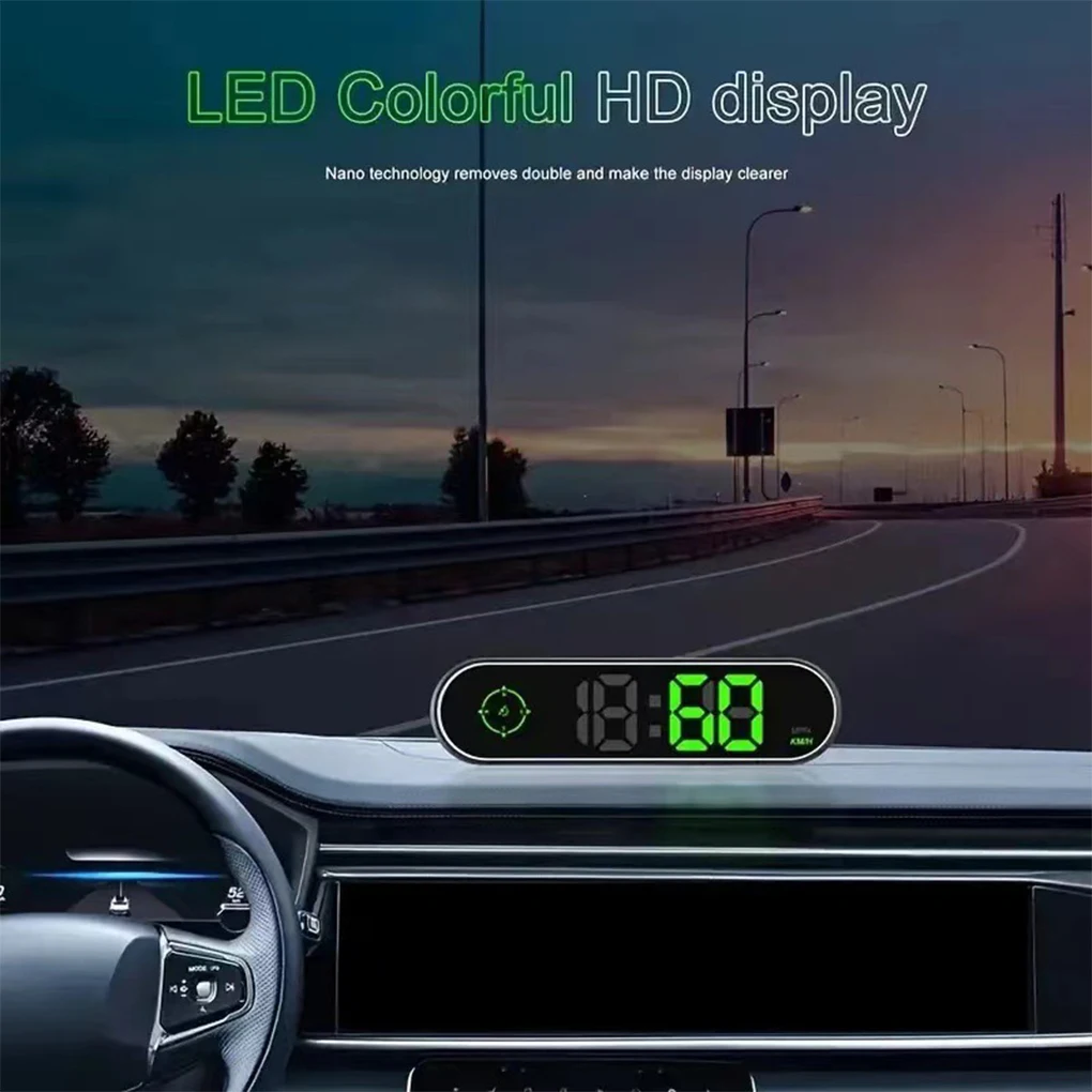 Car Headup Display GPS Digital Speedometer w/ Colorful LED Display Clock & Compass Function Overspeed Alarm for Car Truck SUV RV