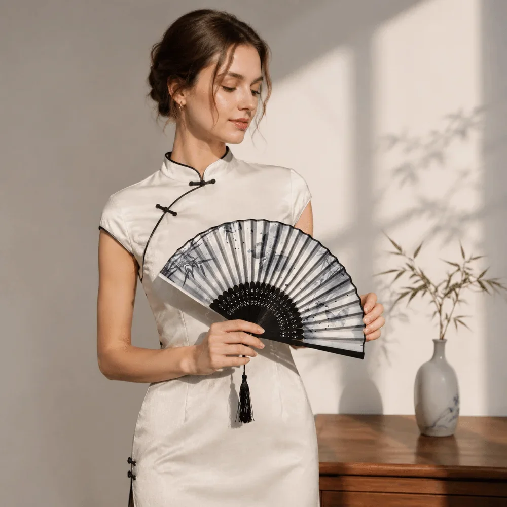Bamboo Antique Folding Fan Chinese Style Fan Summer Female Dance Fan Portable Elegent Flower Hand Held Fan Exquisite Gifts - view 5