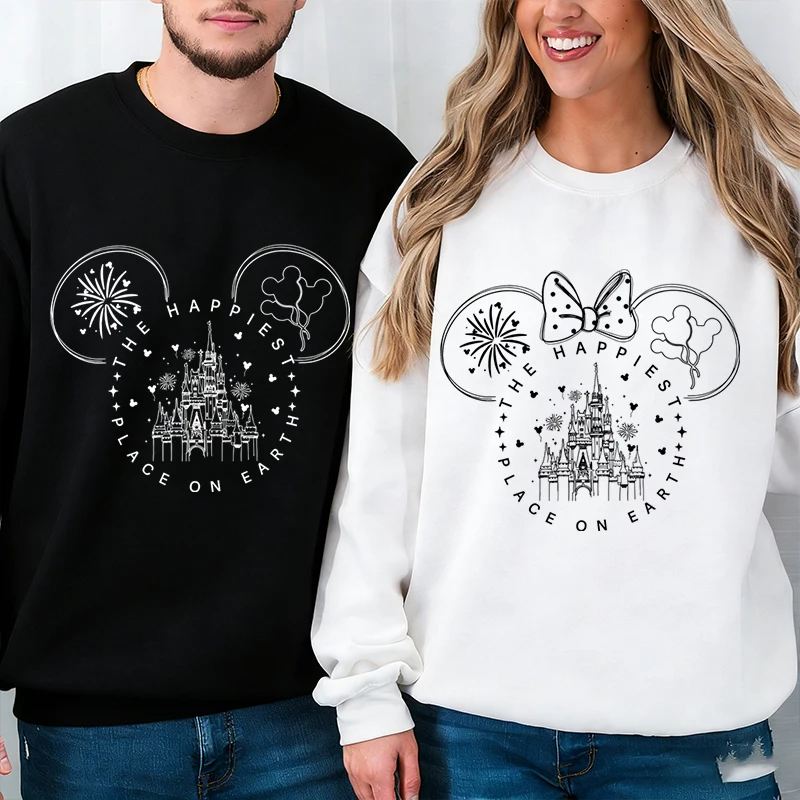 

Свитшот «Самое счастливое место на Земле» с Микки Маусом и Минни, классический дизайн, парный спортивный костюм для мужчин и женщин, пуловер с Микки