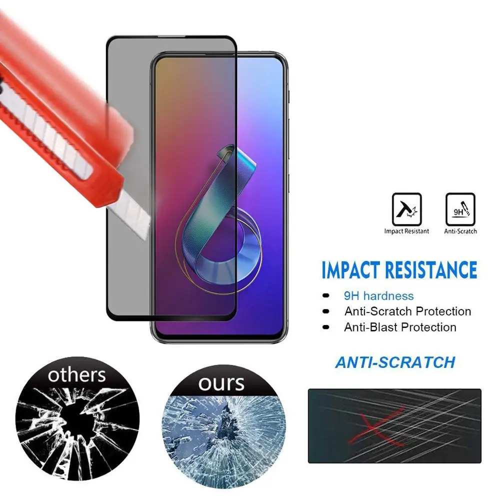 9H 5D ASUS Zenfone 6 ZS630KL Privacy Black Tempered Glass For ASUS Zenfone 6 ZS630KL Anti Spy Screen Protector Protective Film