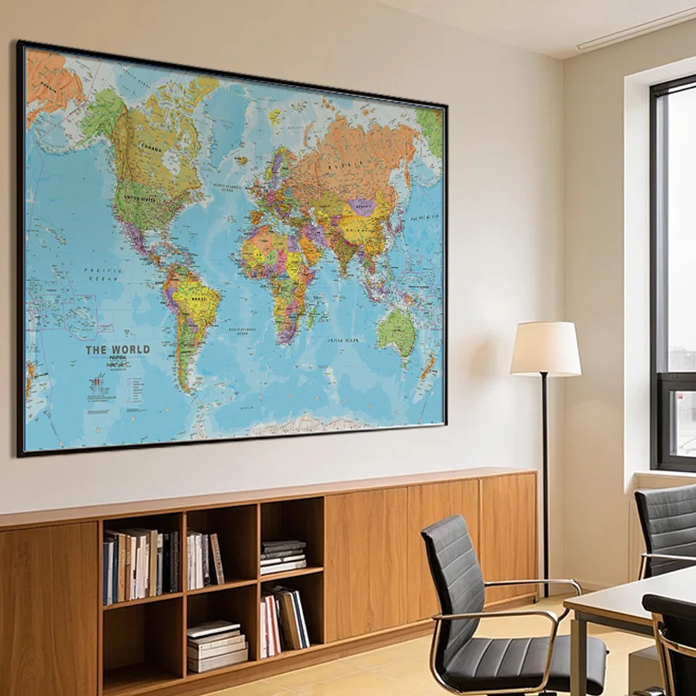 영어로 된 대형 세계지도 포스터 자세한 벽 장식 침실 거실 기숙사 150*100cm에 대한 명확한 인쇄 캔버스 회화