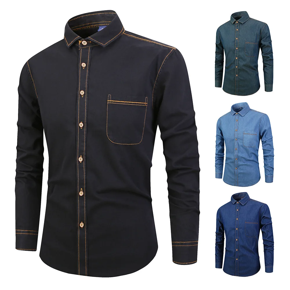 

Classic Men's Cotton Denim Shirt, Slim Fit Long Sleeve Jeans For Man, Minimalist Shirt Jacket For All-Season
