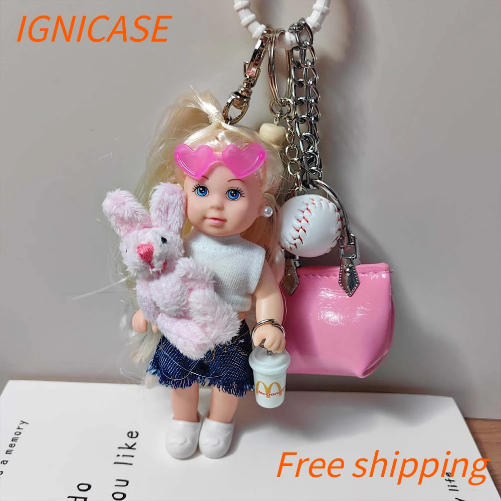 ignicase-新しいかわいいデニムスカートミニ人形バッグペンダント野球ブロンド人形バッグキーホルダー女の子ペンダントバッグパーツアクセサリー