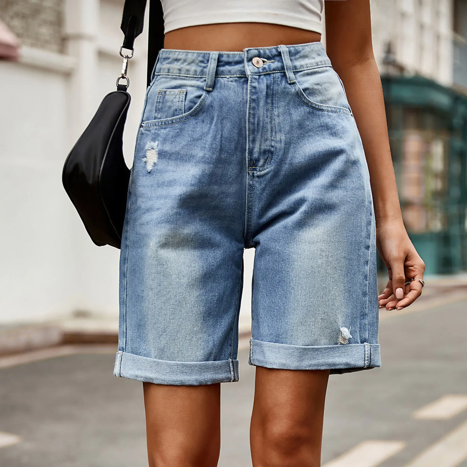 2024 Summer Plus Size Denim Shorts Indie Style Women Casual Loose Elastic High Waist Wide Leg Straight Short Jeans Streetwear