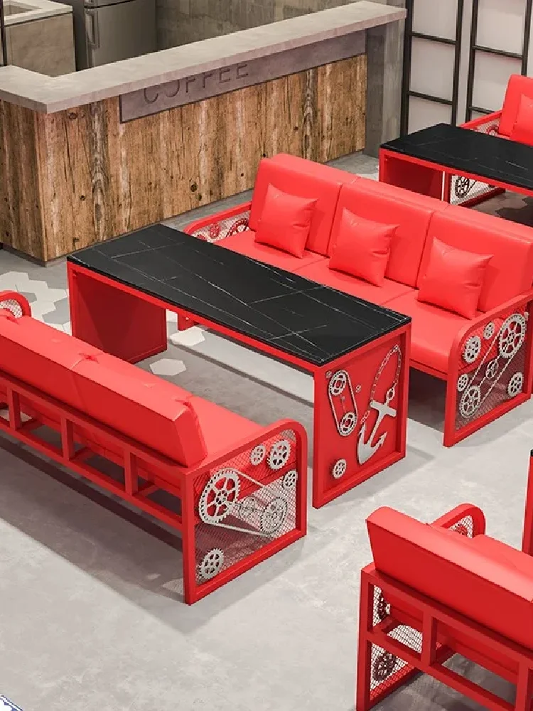 Industriële Stijl Creatieve Retro Ijzeren Kaart Bartafel En Stoel Barbecue Onderhandeling Ruimte Sofa Salontafel