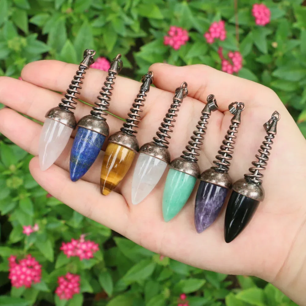 Spiritual Crystal Pendulum for Dowsing Divination Natural Stone Tiger eye Amethysts Obsidian Pendant Balancing Pendulums T021