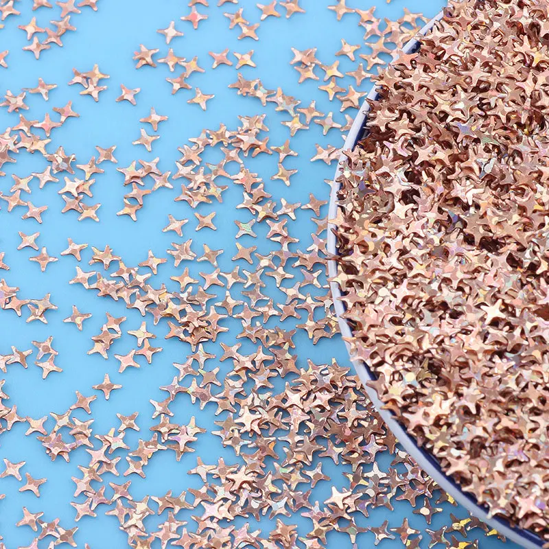 Eco-friendly PET Slim 4mm Cross Star Nail Sequins Champagne Glitter Sequins Crafts Sequins Nail Art Decoration Sequins