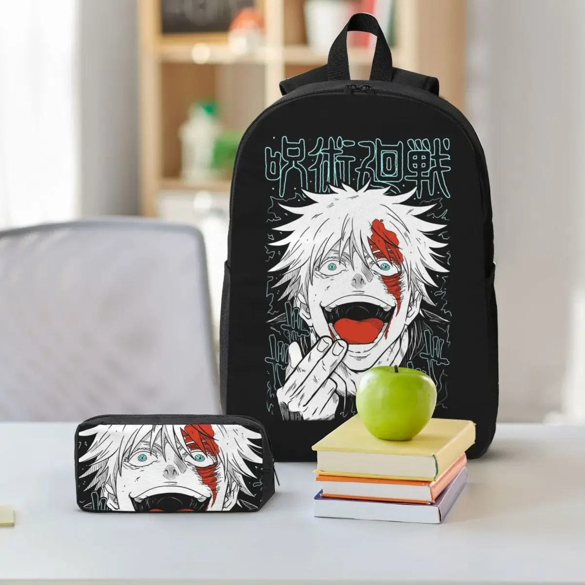 JJK Anime Gojo Satoru Jujutsu Kaisen Backpack BookBag School Bag Computer Shoulder Bags 3ps Insulated Lunch Bag Pencil Case