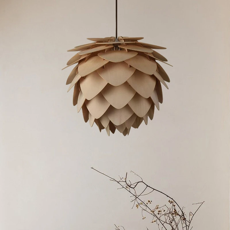 

Modern Pine Cone Shade Pendant Light Creative Living Dining Room Personalized Bedroom Wabi Sabi Solid Wood Art Lighting Fixtures