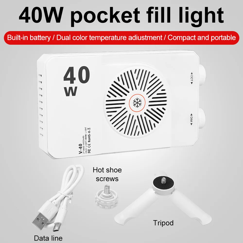 40W RGB LED Camera Light 4400mAh Battery 2800-9000K Pocket Photography Light CRI/TLCI 90+ FX 8 Modes Mini LED Video Lamp