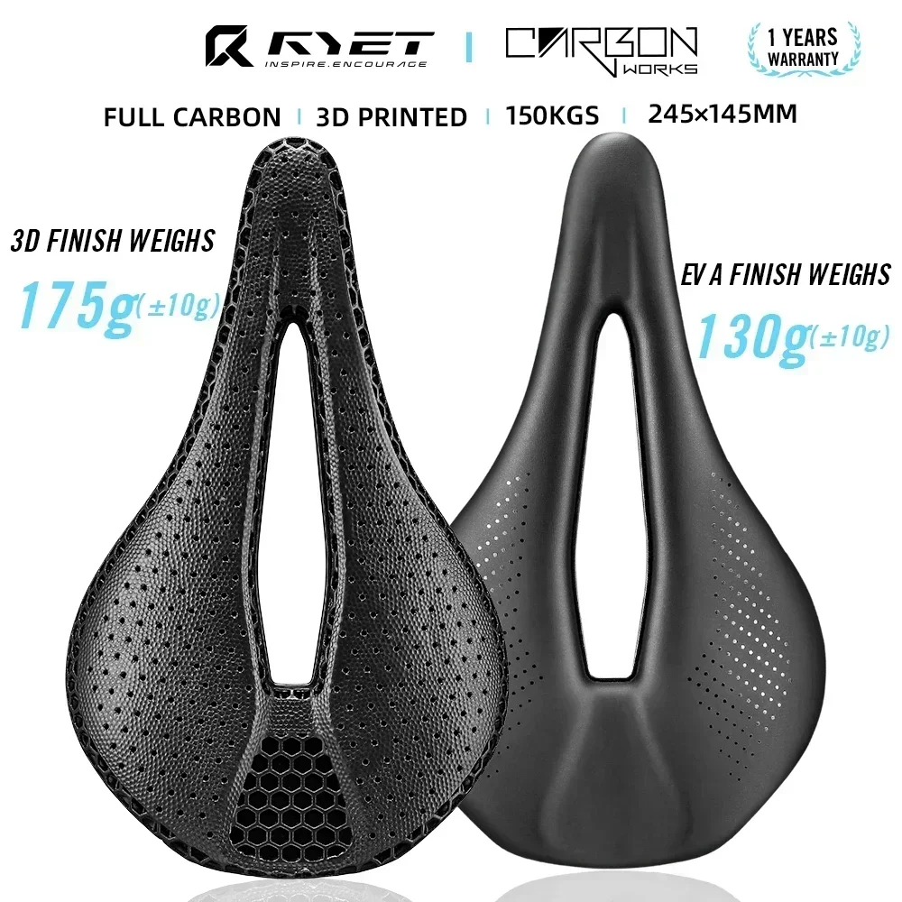 

RYET 3D Printed Carbon Saddle EVA Padding Ultralight For Triathlon Road MTB Gravel Bike Racing Seat 145x130mm