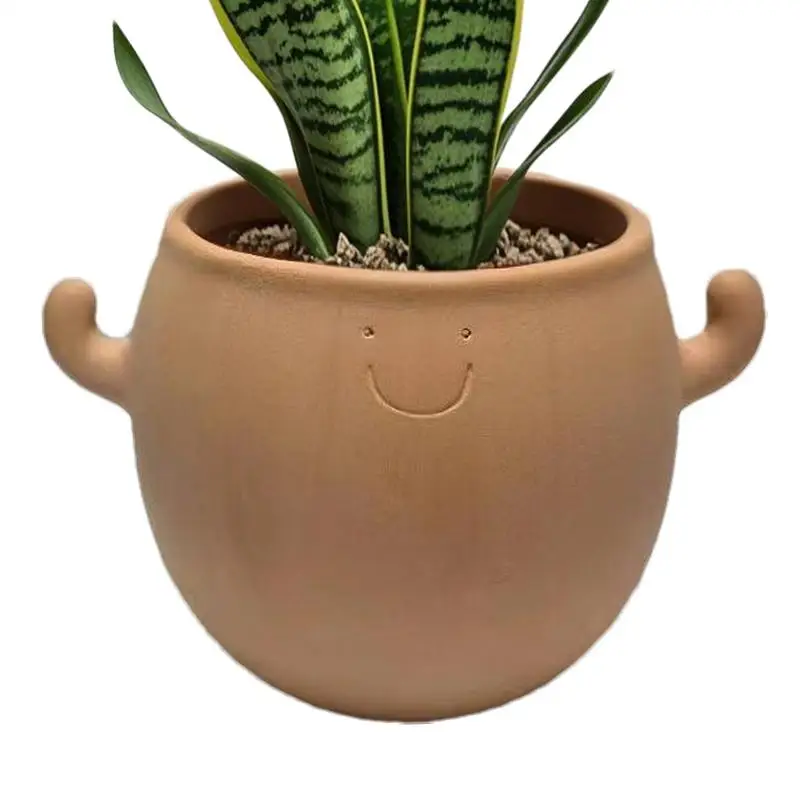 Ceramic Planter Outdoor Plant Pot Home Decoration Smiling Face Planter For Garden Balcony Bonsai Yard Men Desk Workplace