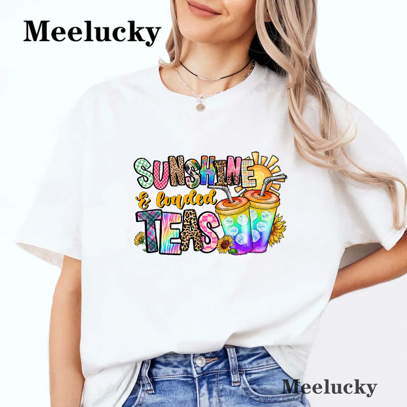 Sunshine And Loaded Teas T-Shirts Women's Short Sleeve Clothing T Shirts Summer Casual Fashion Women T-shirts