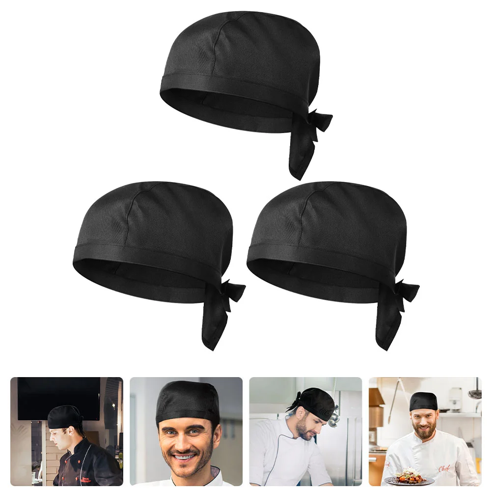 

3 Pcs Chef Hat for Womans Hats Top Kids Sushi Kitchen Catering Skull Cap Cloth Ribbon Server Restaurant Work Men