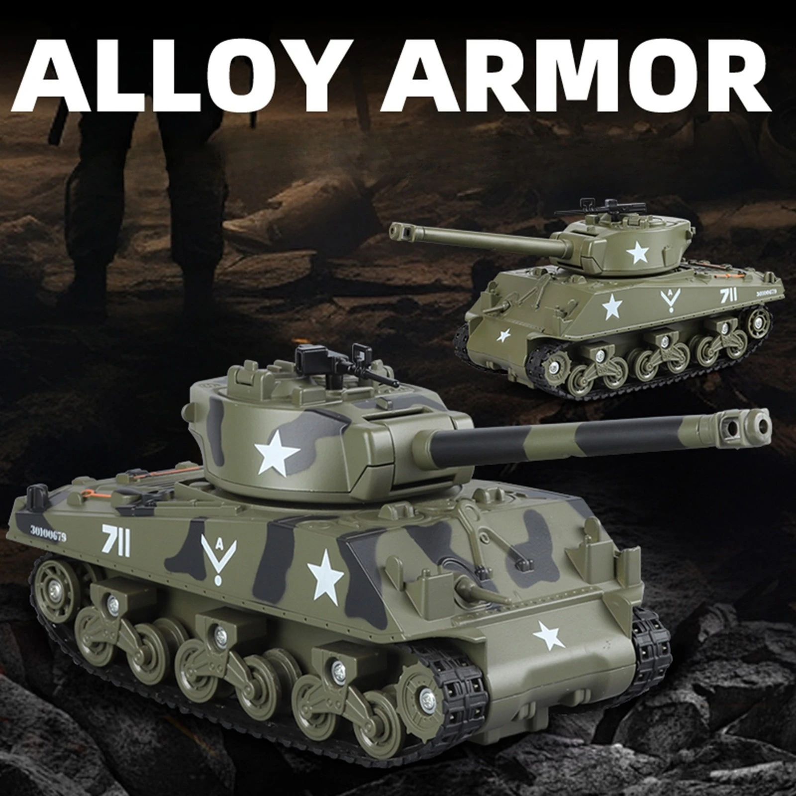 

Simulation of super large M4 Sherman tank spray acousto-optic rubber tracked boy toy military model