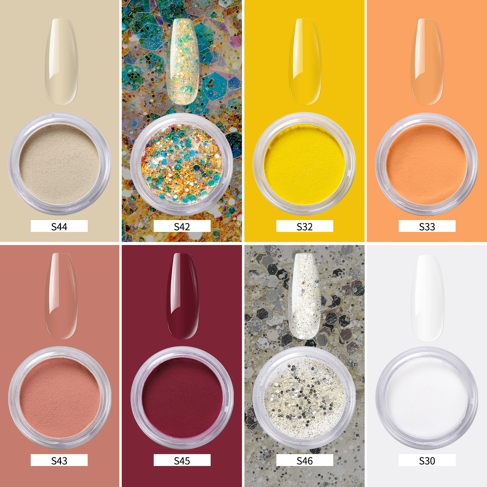 กล่อง 8 สี * ชุดผงเล็บ 10 กรัม เหมาะสําหรับผู้หญิง ออกแบบเล็บ DIY ของขวัญร้านเสริมสวยสําหรับผู้หญิง