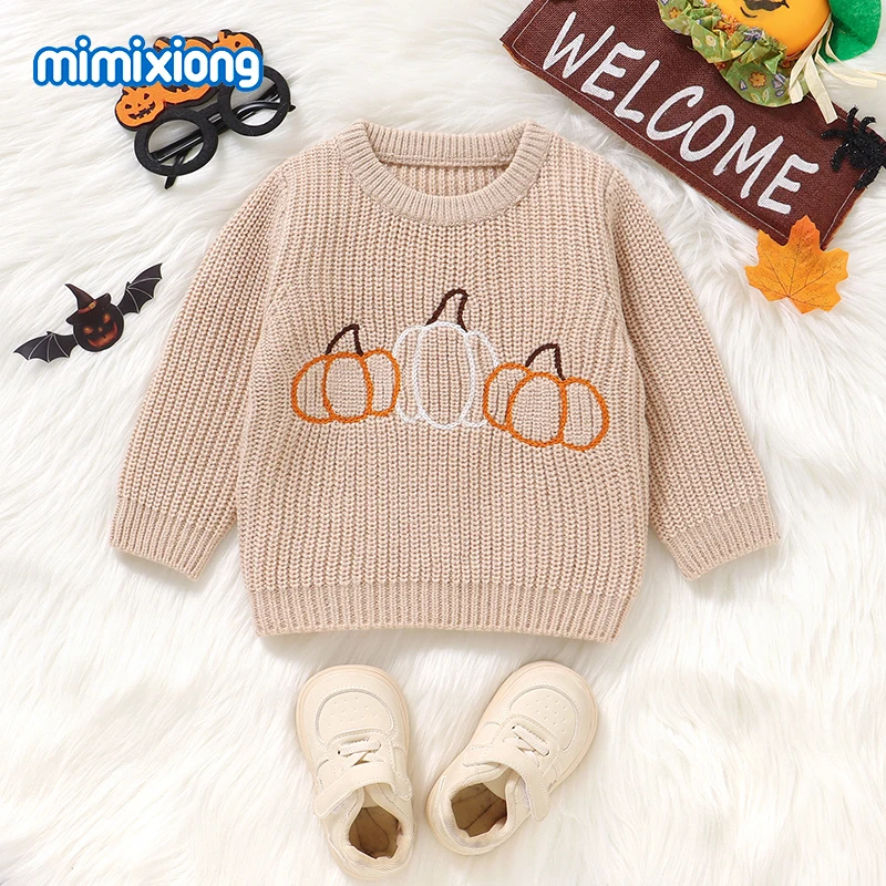 

Winter Baby Boys Girls Sweaters Clothes Orange Halloween Pumpkin Knitted Newborn Infant Knitwear Pullover Tops 1-3Y Toddler Wear