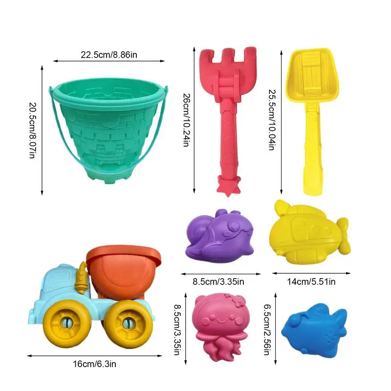 Beach Sand Toys Kit Sand Bucket And Shovels Set Portable Sandbox Castle Supplies For Friends Boys Toddler Girls Family