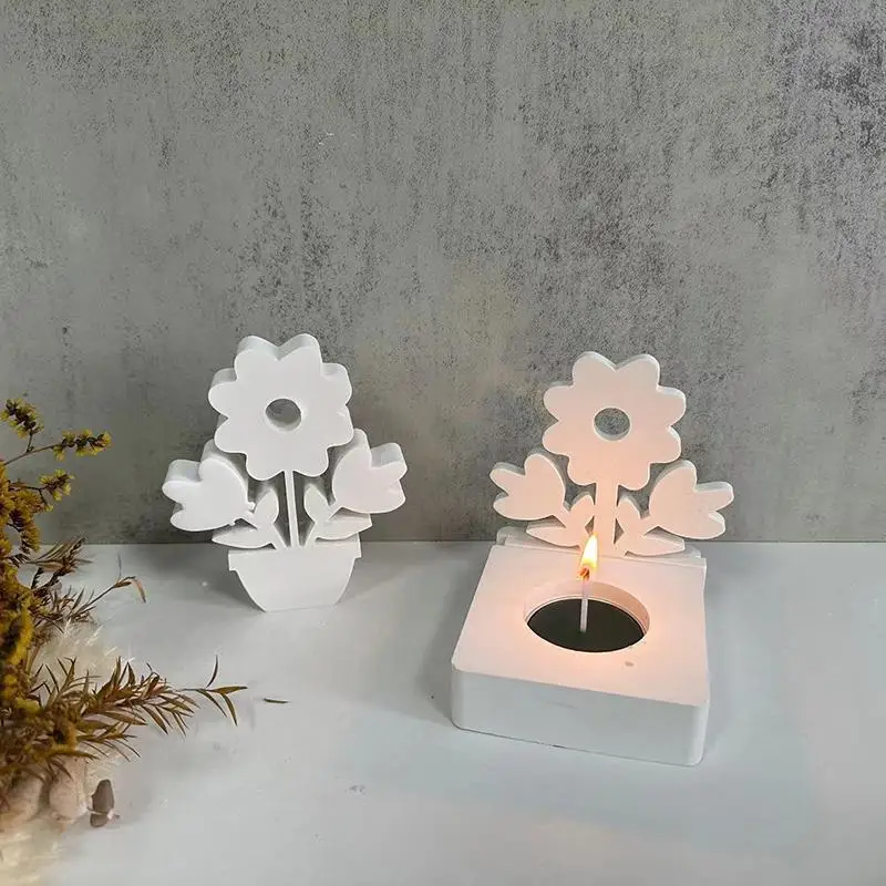 3D Hollow Flower Candlestick Silicone Mold DIY Handmade Cute Candle Holder Ornaments Plaster Resin Concrete Mould Home Decor