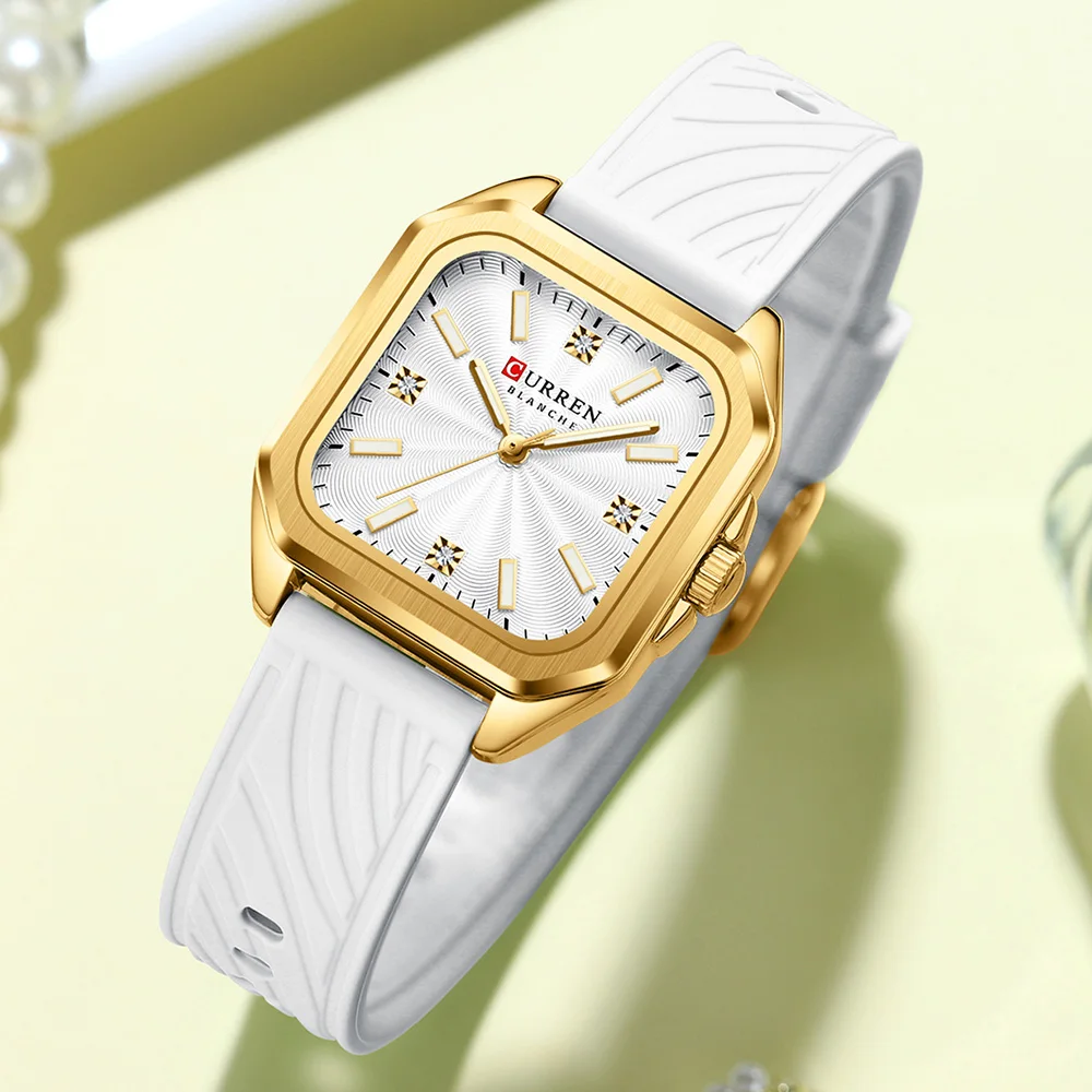  CURREN Fashion Women's Minimalist Square Quartz Watch Casual Sports Silicone Women Gift Clock Watches - Image 3
