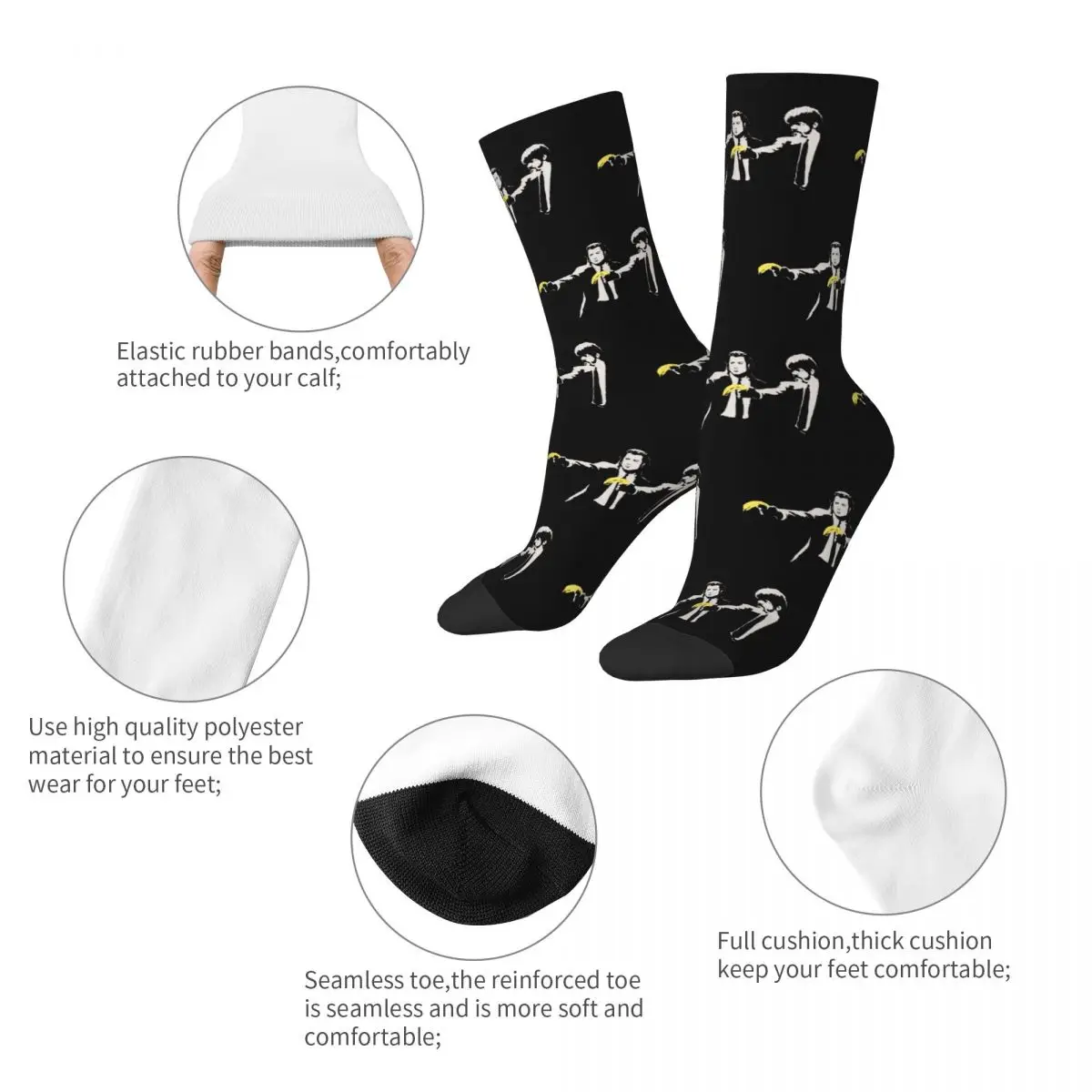 Autumn Winter Casual Unisex Banana And Quentin Tarantino Pulp Fiction Socks Non-slip Crew Socks