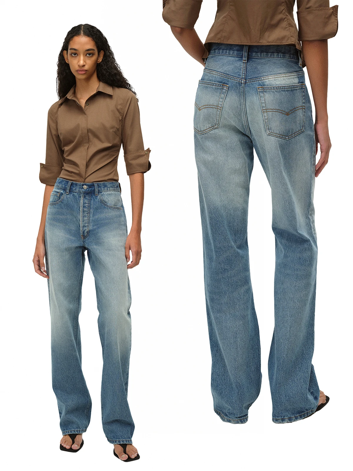 

Универсальные базовые светло-голубые джинсы, свободный крой, длинные брюки с талией, джинсы для взрослых, синяя джинсовая ткань с завышенной талией