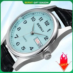 BERNY Watch for Women Calendar Week Casual Simple Dress Women's Watches Waterproof Easy Read Fashion Elegant Ladies Wristwatch