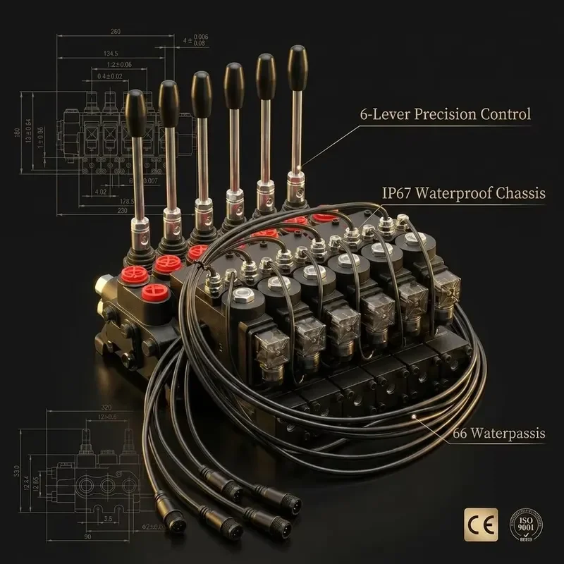 Heavy 6-channel wireless proportional remote control with carbon steel gear actuators for hydraulic cranes with radio