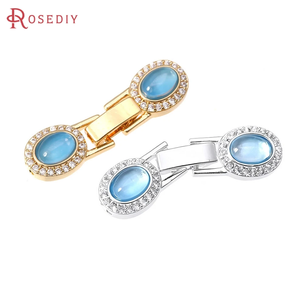 2 مجموعات 18K الذهب اللون النحاس والزركون البيضاوي الشكل أساور ربط المشابك عالية الجودة Diy بها بنفسك مجوهرات اكسسوارات صنع المواد #1